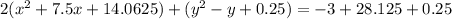 2(x^{2}+7.5x+14.0625)+(y^{2}-y+0.25)=-3+28.125+0.25