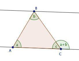 Make a hypothesis about the sum of the interior angles of any triangle. explain why your hypothesis