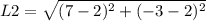 L2 = \sqrt{(7-2)^2 + (-3-2)^2}