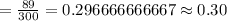 =\frac{89}{300}=0.296666666667\approx0.30