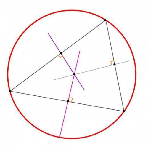 When constructing a circle circumscribed about a triangle what is the purpose of constructing perpen