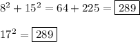 8^2+15^2=64+225=\boxed{289}\\\\17^2=\boxed{289}