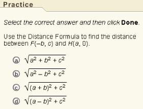 Use the distance formula to find the distance between f(-b, c) and h(a, 0).