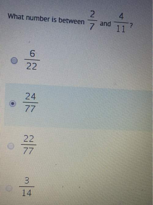 What number is between 2/7 and 4/11  check my answer