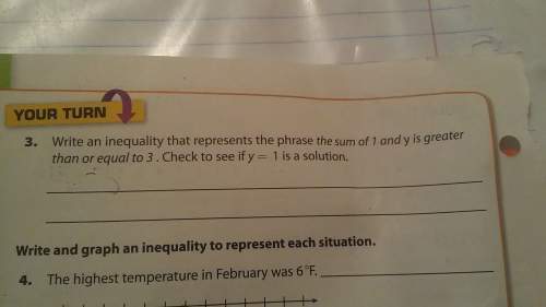 Write an inequality that represents the phrase the sum of 1 and y is greater than or equal to 3 .che