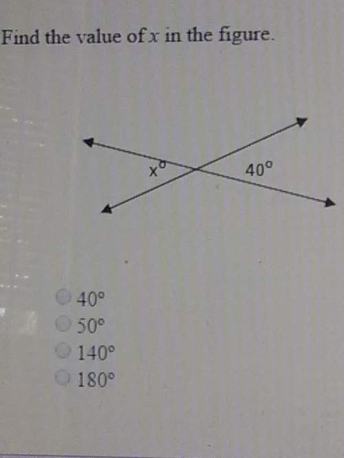 Find the value of x in the figure.  a. 40 degrees b. 50 degrees c. 140 degrees