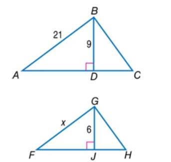 In the figure, △ a b c ∼△ f g h . find the value of x.