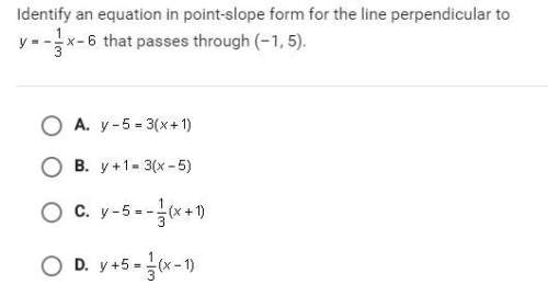 Identify the equation in point slope form for the line perpendicular to y= -1/3x-6 that passes throu