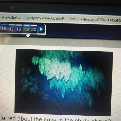 What can be inferred about the cave in the photo above?  a. it is located in a lak