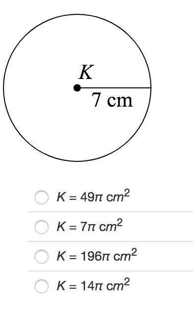 Identify the area of ⊙k in terms of π. show your work,