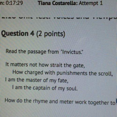 Read the passage from "invictus"  how do the rhyme and meter work together to contribute to th