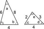 Two similar triangles are shown below:  which two sets of angles are corresponding angle