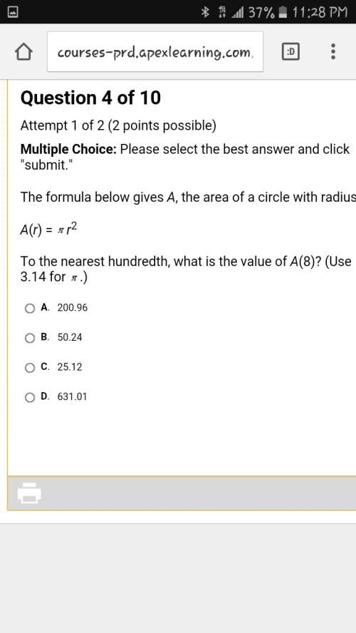 The formula below gives a, the area of a circle with radius r. a(r) = ￼r2 to