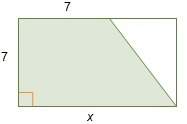 Asection of a rectangle is shaded. the area of the shaded section is 63 square units. what is the va