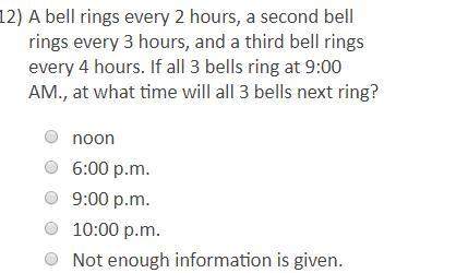 Abell rings every 2 hours, a second bell rings every 3 hours, and a third bell rings every 4 hours.