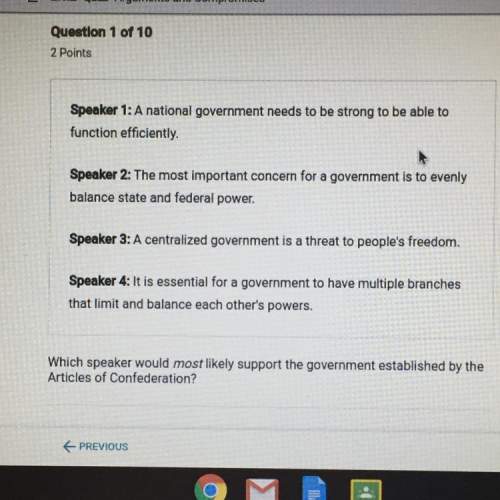 Which speaker would most likely support the government established by the articles of confederation&lt;