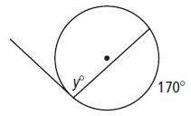 What is the value of y if the segment outside the circle is the tangent to the circle?  a. 85&lt;