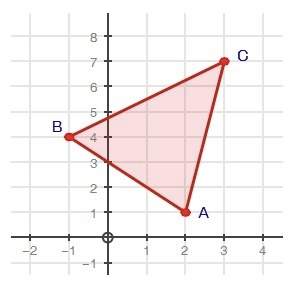 Triangle abc is shown below: triangle abc is shown. a is at 2, 1. b is at negative 1, 4