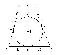 Find x. assume that segments that appear tangent are tangent. select one:  a. 11 b
