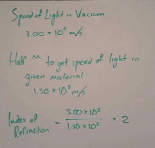 If the speed of light in a vacuum is twice that of the speed of light in a given material, what is t