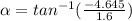 \alpha = tan^{-1} (\frac{-4.645 }{1.6} )
