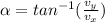 \alpha = tan^{-1} (\frac{v_{y} }{v_{x} } )
