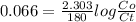 0.066 = \frac{2.303}{180} log \frac{Co}{Ct}