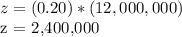 z = (0.20) * (12,000,000)&#10;&#10;z = 2,400,000