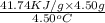 \frac{ 41.74 KJ/g\times 4.50g}{4.50^oC }