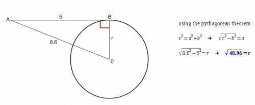 Ab is tangent to circle o at b. what is the length of the radius r?  round to the nearest tenth.  7.
