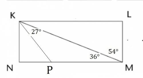 In rectangle klmn, the angle bisector of  intersects the longer side at point p. the measure of  is