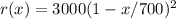 r (x) = 3000 (1-x / 700) ^ 2&#10;