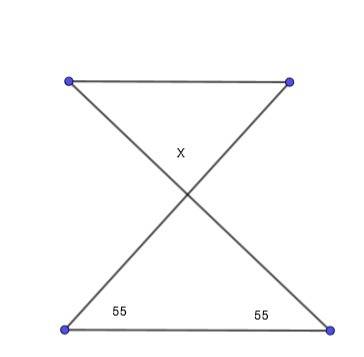 Find the measure of angle x in the figure below:  (1 point) two triangles are shown such that one tr