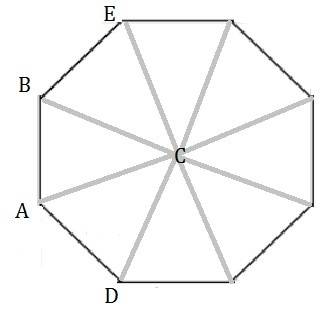 Bill draws a regular octagon. he divides the octagon into eight congruent isosceles triangles. what