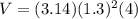 V=(3.14)(1.3)^{2}(4)