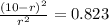 \frac{(10 - r)^2}{r^2} = 0.823