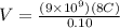 V = \frac{(9\times 10^9)(8 C)}{0.10}