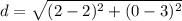 d=\sqrt{(2-2)^{2}+(0-3)^{2}}