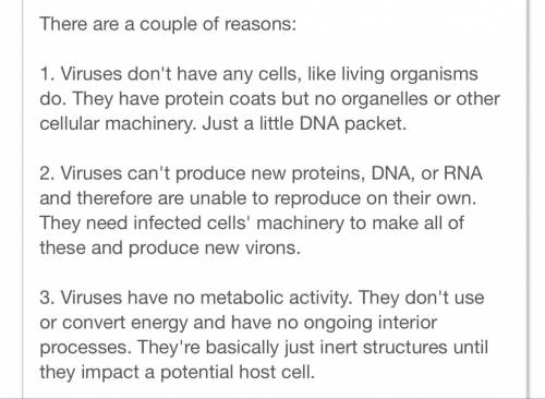 List three reasons why viruses are not considered living things.