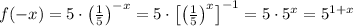 f(-x) = 5\cdot \left(\frac{1}{5}\right)^{-x} = 5 \cdot \left[\left(\frac{1}{5} \right)^{x} \right]^{-1} = 5\cdot 5^{x} = 5^{1+x}