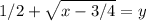 1/2+\sqrt{x-3/4}=y
