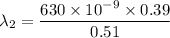 \lambda_{2}=\dfrac{630\times10^{-9}\times0.39}{0.51}