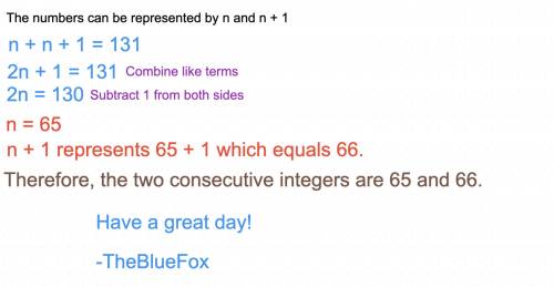 The sum of two consecutive numbers is 131 .what are the two numbers ?