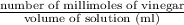 \frac{\text{number of millimoles of vinegar}}{\text{volume of solution (ml)}}