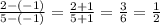 \frac{2-(-1)}{5-(-1)} = \frac{2+1}{5+1} = \frac{3}{6} = \frac{1}{2}