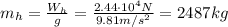 m_h =  \frac{W_h}{g}= \frac{2.44 \cdot 10^4 N}{9.81 m/s^2}=2487 kg