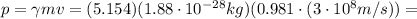 p= \gamma m v = (5.154)(1.88 \cdot 10^{-28}kg)(0.981 \cdot (3 \cdot 10^8 m/s))=