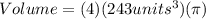 Volume = (4) (243units^{3}) (\pi)