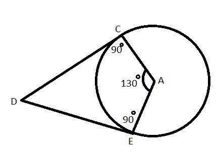 Lines cd and de are tangent to circle a as shown below:  lines cd and de are tangent to circle a and