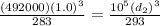 \frac{(492000 ) (1.0)^3}{283} = \frac{10^5(d_2)^3}{293}